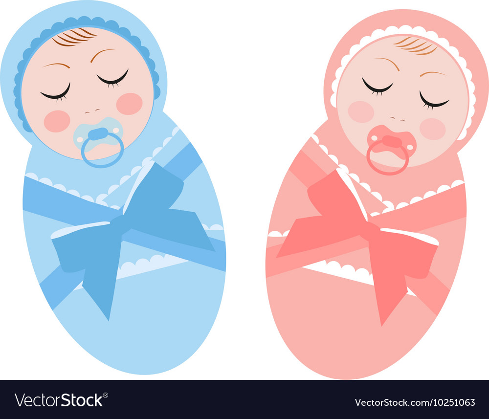 Two babies - a boy and a girl Royalty Free Vector Image