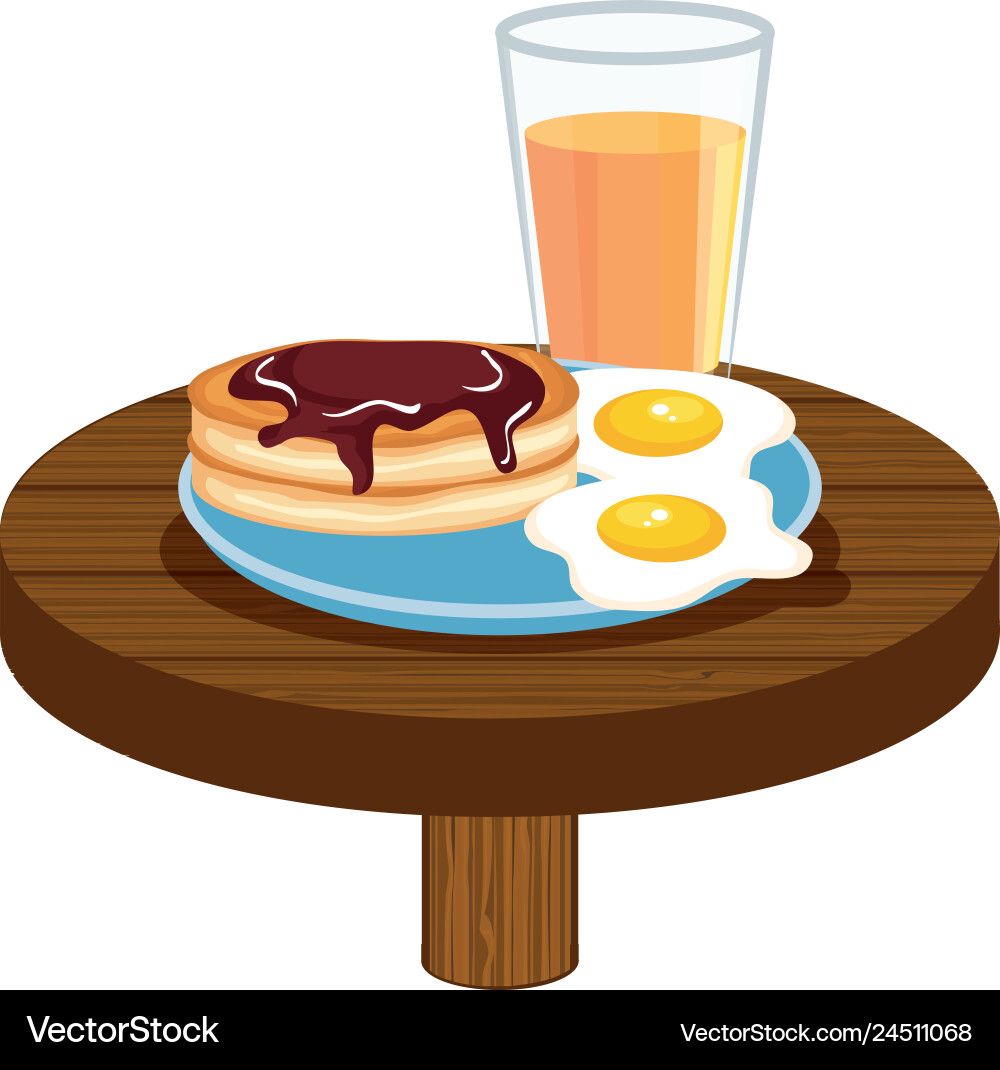 Delicious breakfast in wooden table Royalty Free Vector