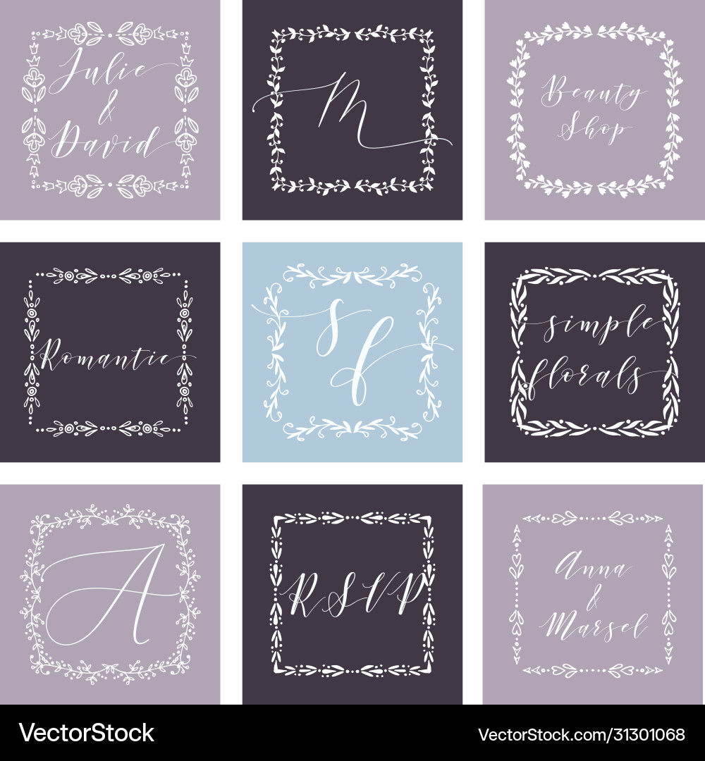 Floral frame or monogram hand drawn elements set Vector Image