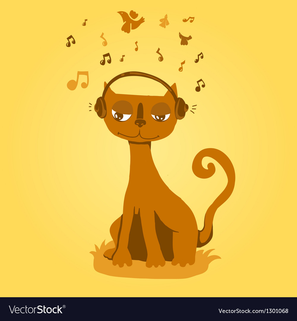 Funny cat listens to music Royalty Free Vector Image