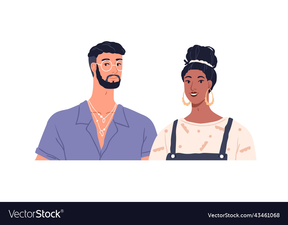 Young happy man and woman of different race Vector Image