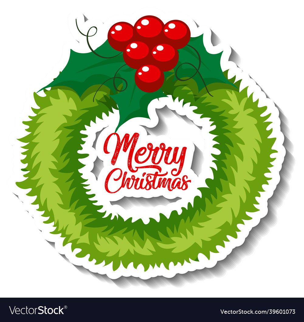 A sticker template with christmas wreath isolated vector image A sticker template with christmas wreath isolated