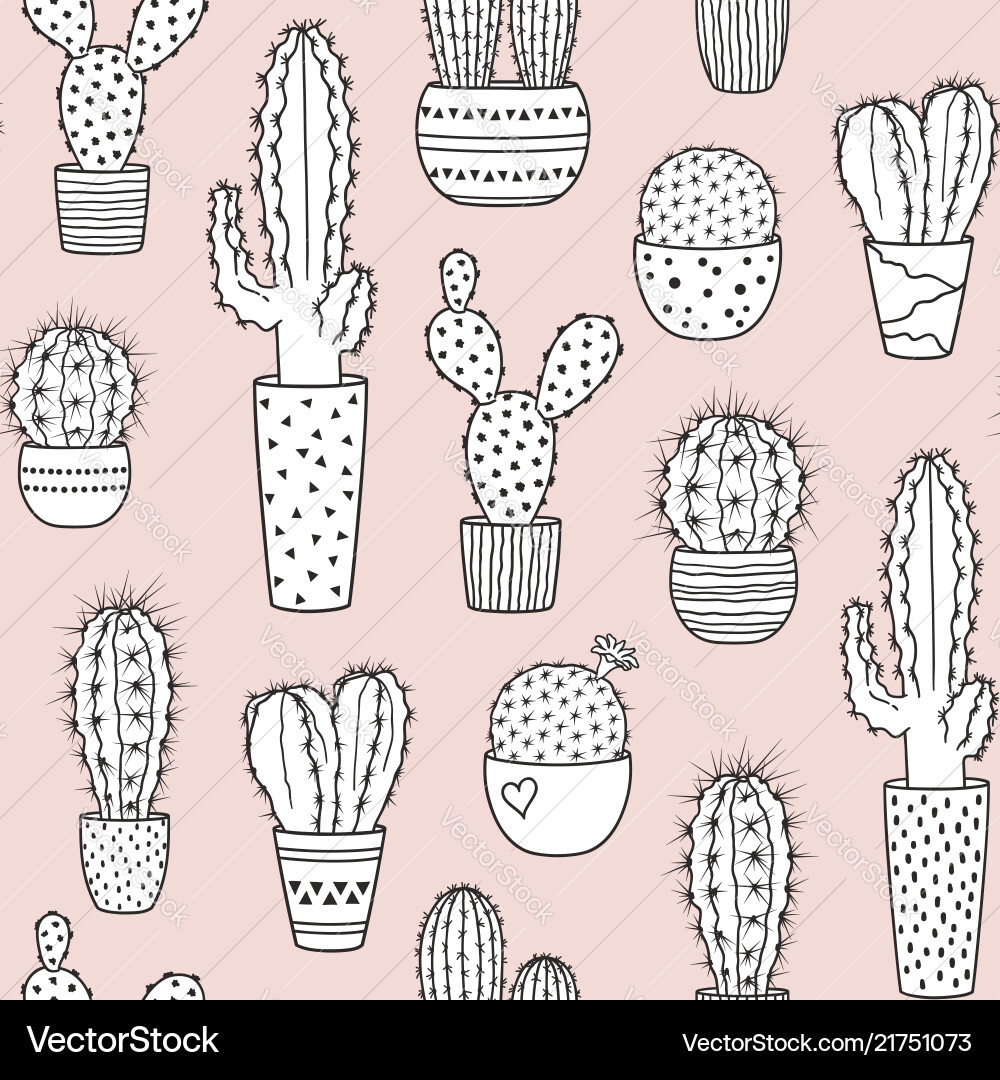 Cacti seamless pattern background Royalty Free Vector Image