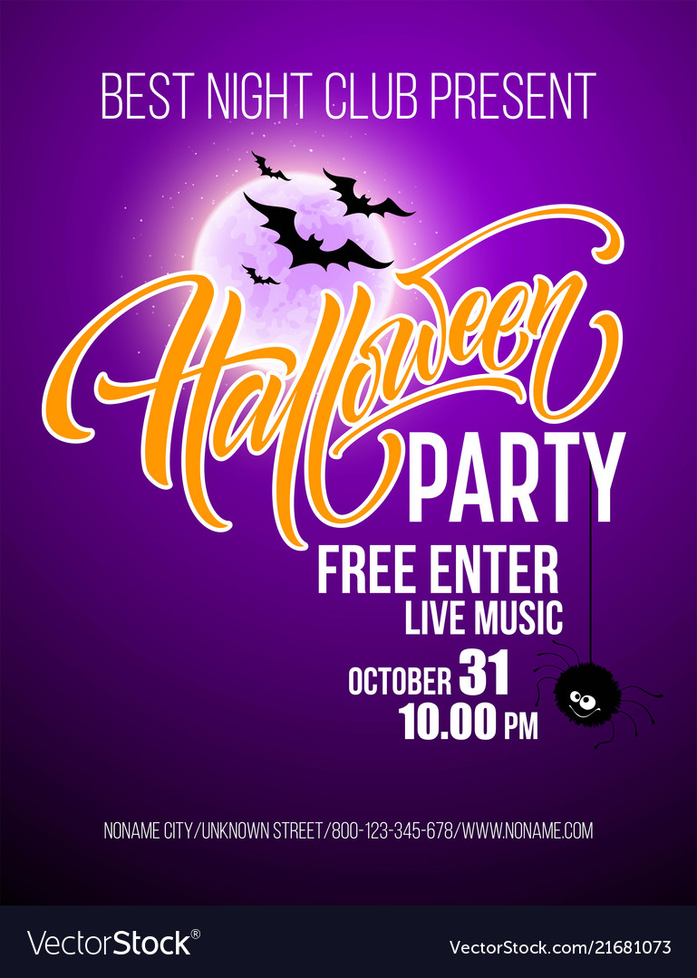 Halloween party poster with flying bats and yellow vector image Halloween party poster with flying bats and yellow