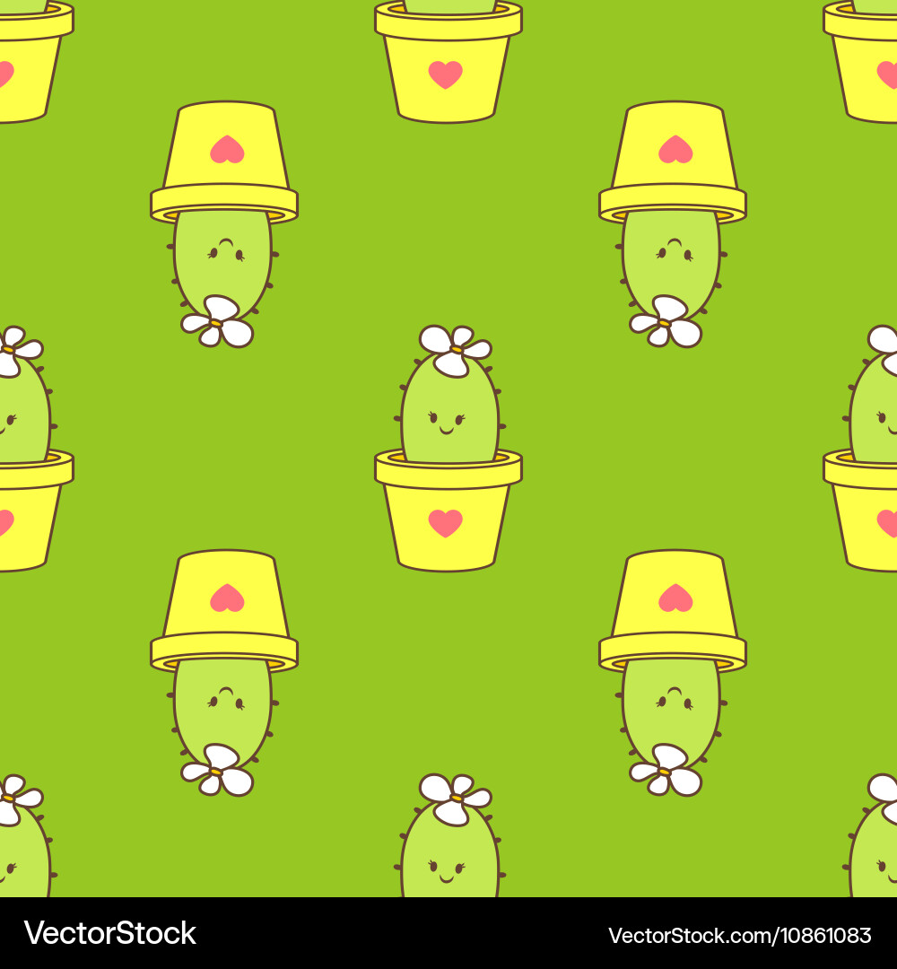 Cactus in a pot seamless pattern Royalty Free Vector Image