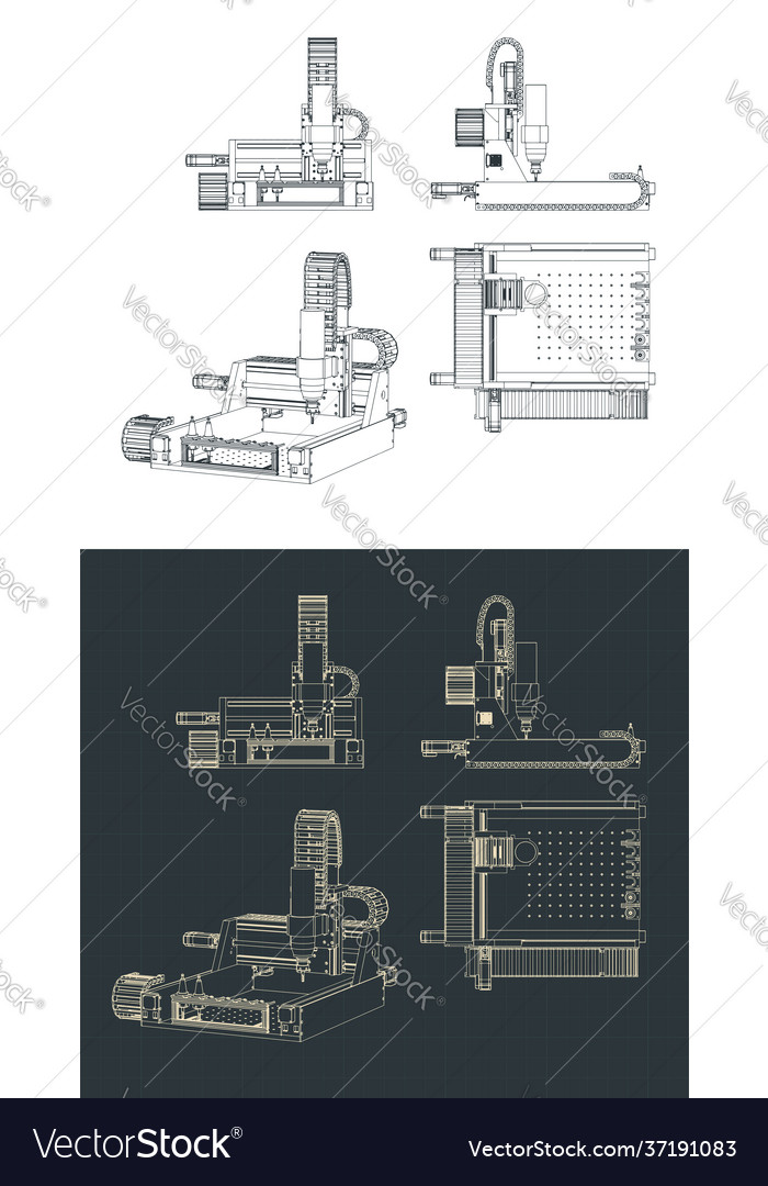 Cnc milling machine blueprints Royalty Free Vector Image