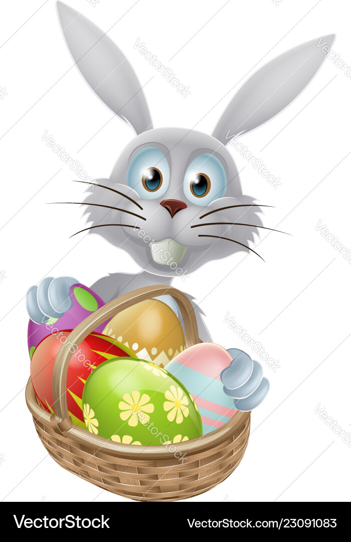 Eggs basket easter bunny rabbit Royalty Free Vector Image