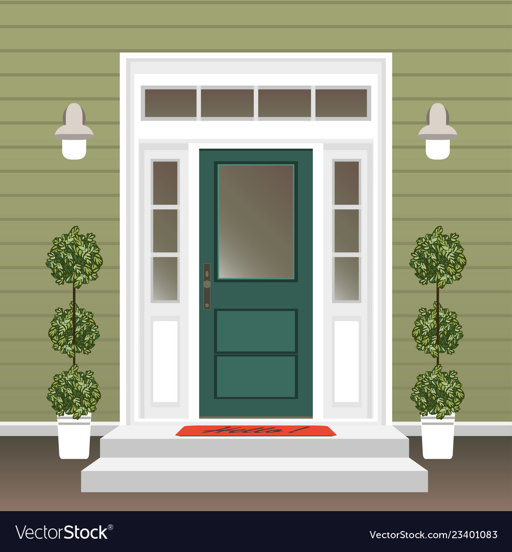 House door front with doorstep and mat steps Vector Image