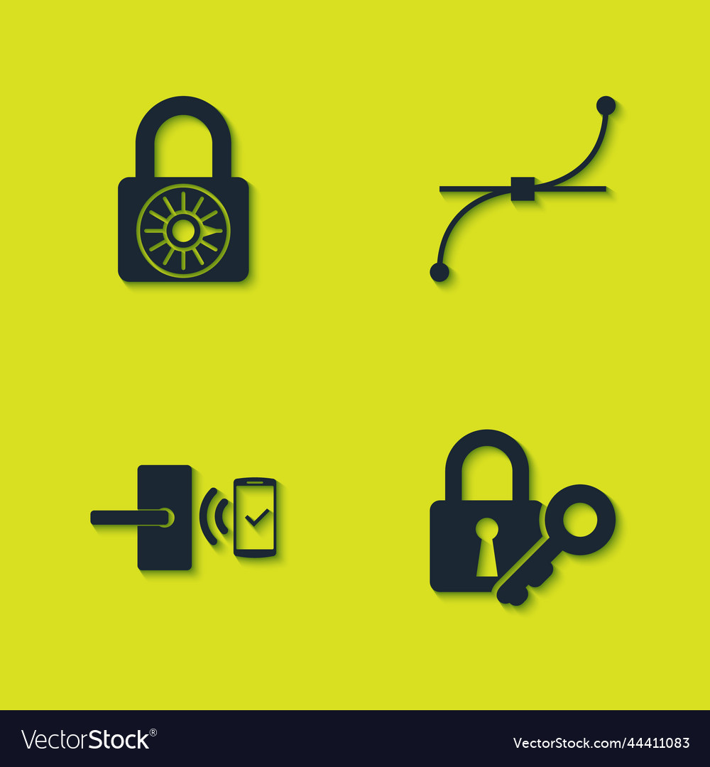 Set safe combination lock wheel lock and key Vector Image