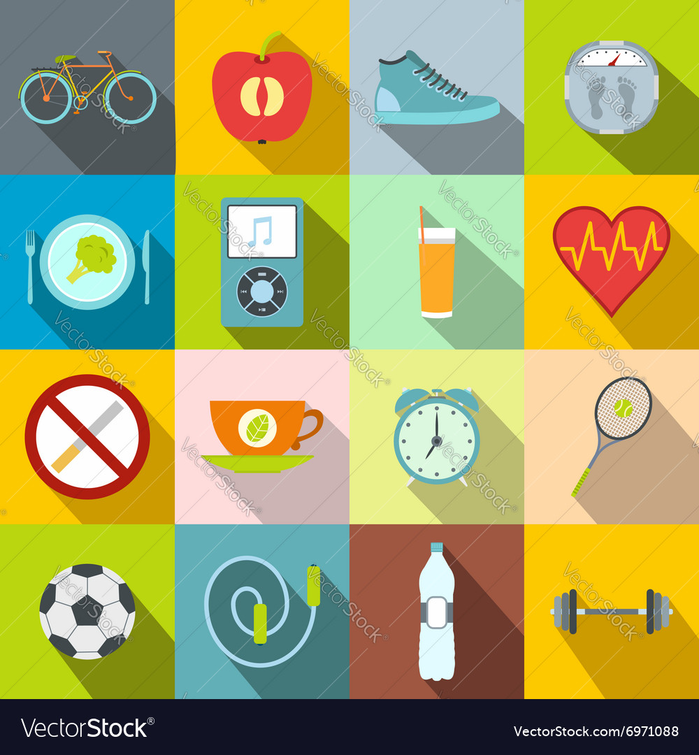 Healthy life style flat set Royalty Free Vector Image