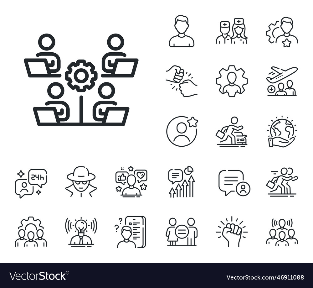 Teamwork line icon remote office sign specialist Vector Image