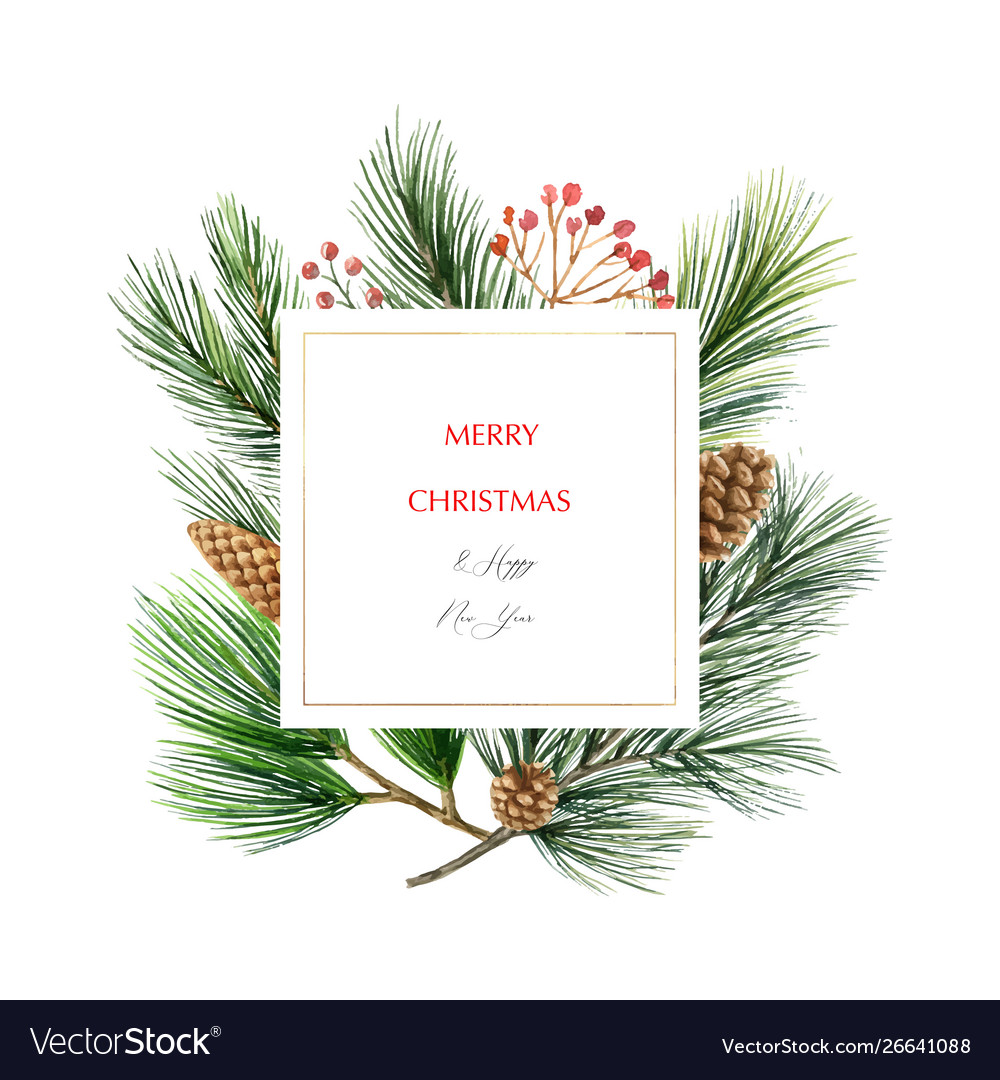 Watercolor christmas frame with fir Royalty Free Vector