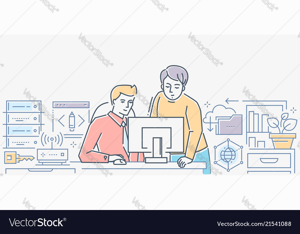 Work process - colorful line design style Vector Image