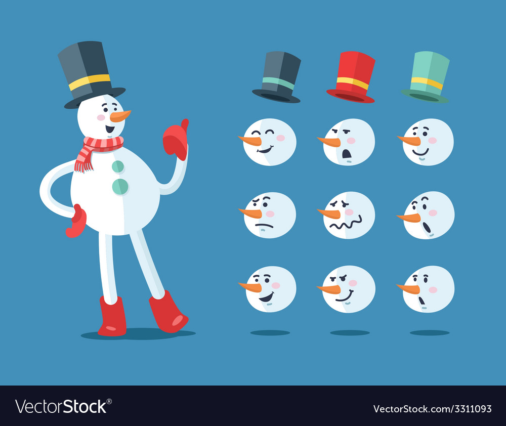 Funny snowman cartoon set Royalty Free Vector Image