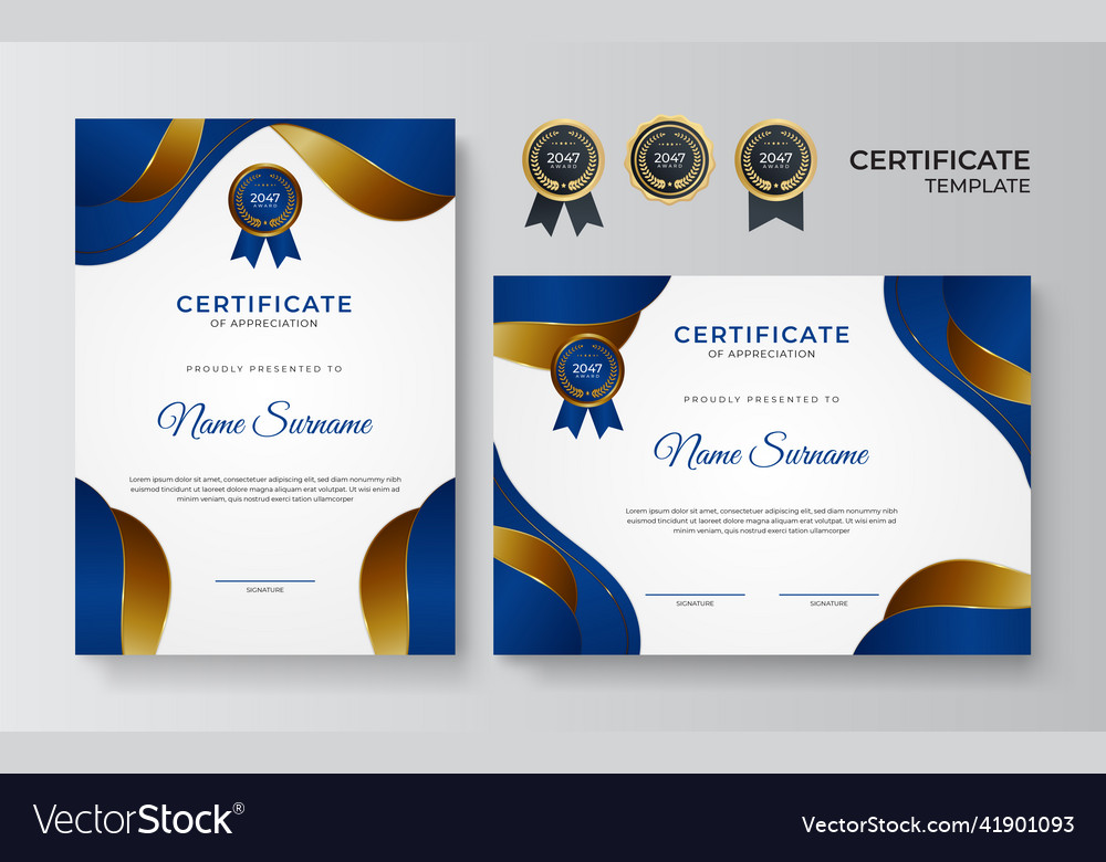 Gradient elegant golden blue certificate design Vector Image