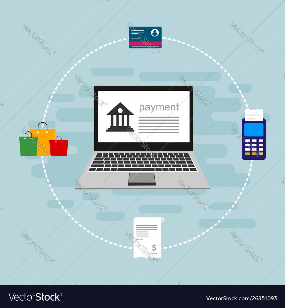 Online payment on computer flat cartoon big pay Vector Image