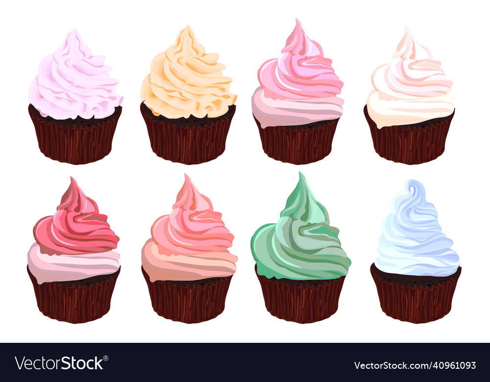 Set of colorful cartoon cupcake Royalty Free Vector Image Set of colorful cartoon cupcake Royalty Free Vector Image