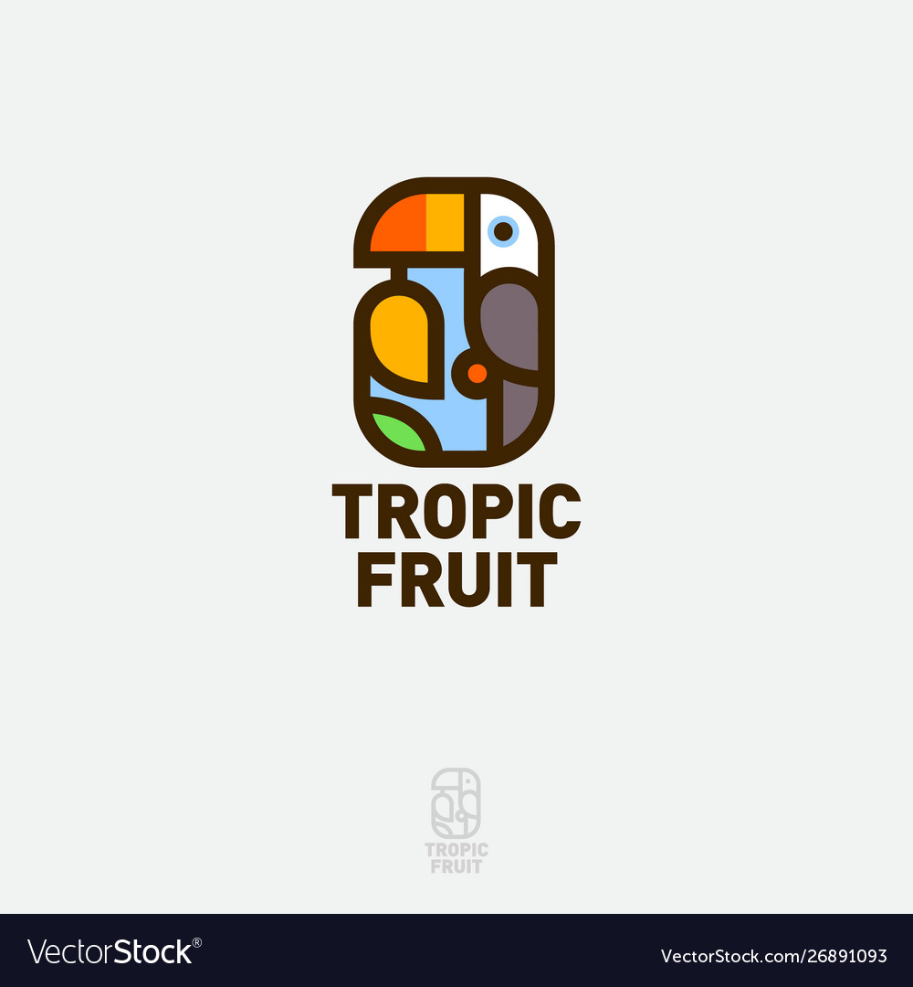 Toucan bird logo holds mango tropic fruit