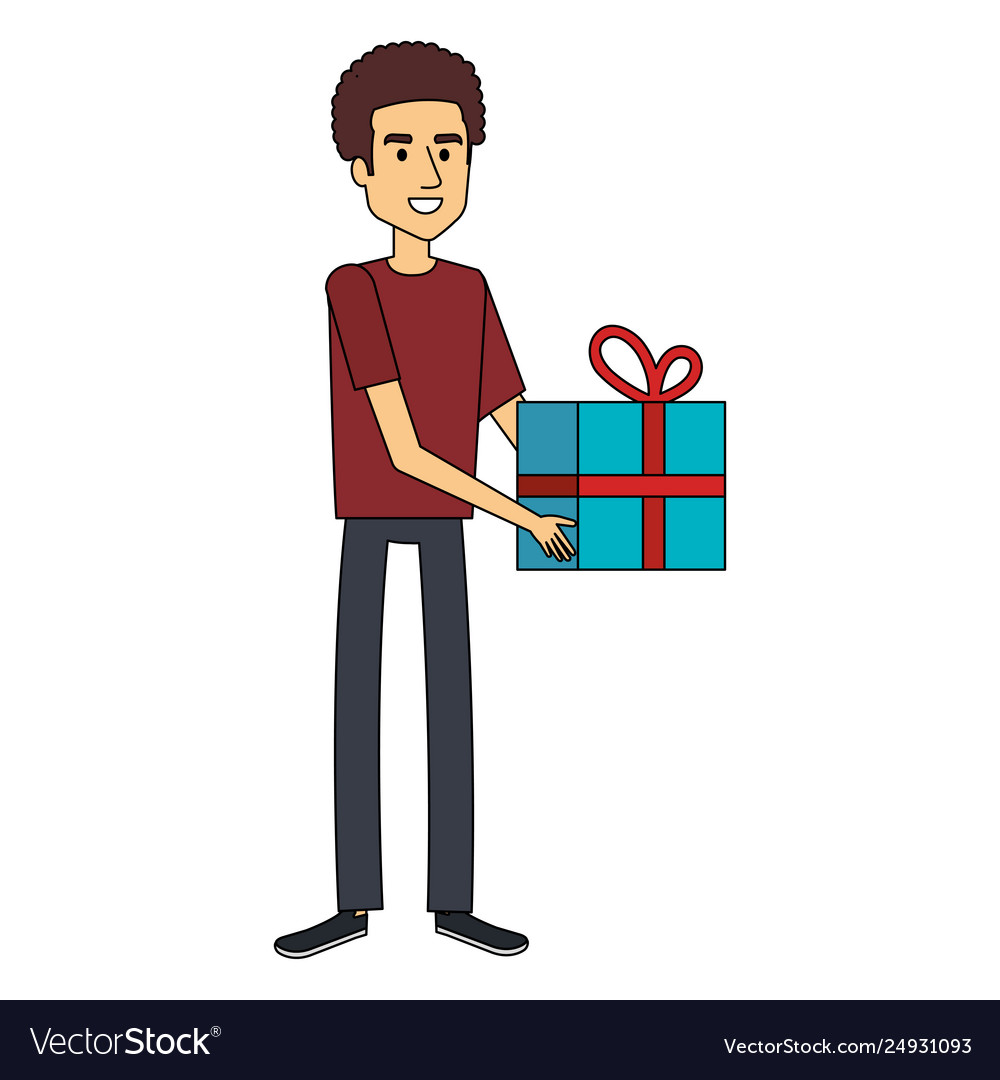 Young man with gift Royalty Free Vector Image - VectorStock