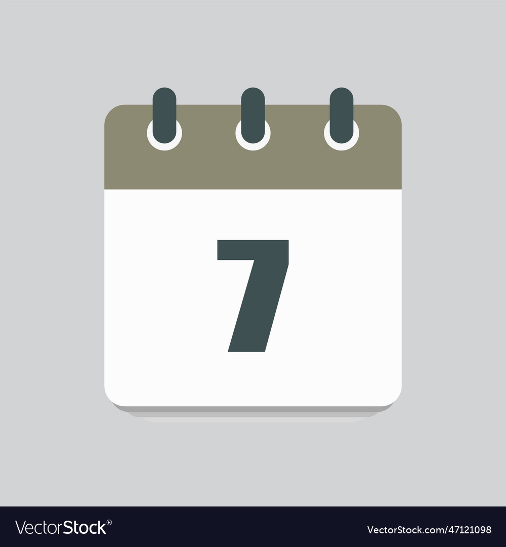 Icon calendar day number 7 7th month Royalty Free Vector
