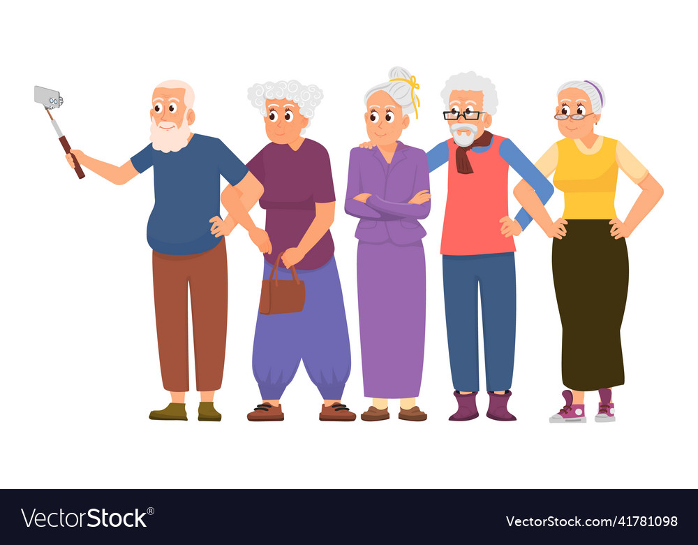 Seniors group elderly people hugs and doing Vector Image