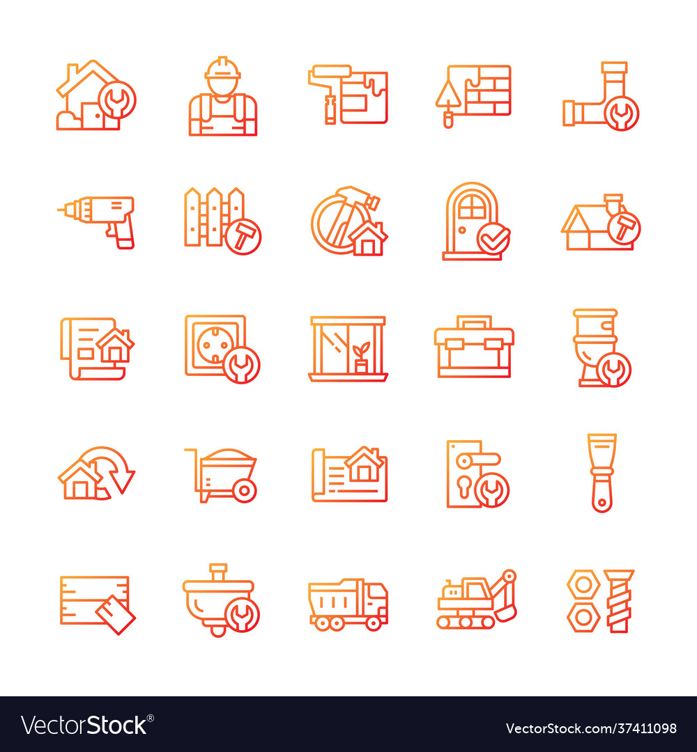Set home renovation icons with gradient style Vector Image