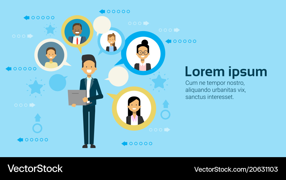 Business man using laptop computer networking Vector Image