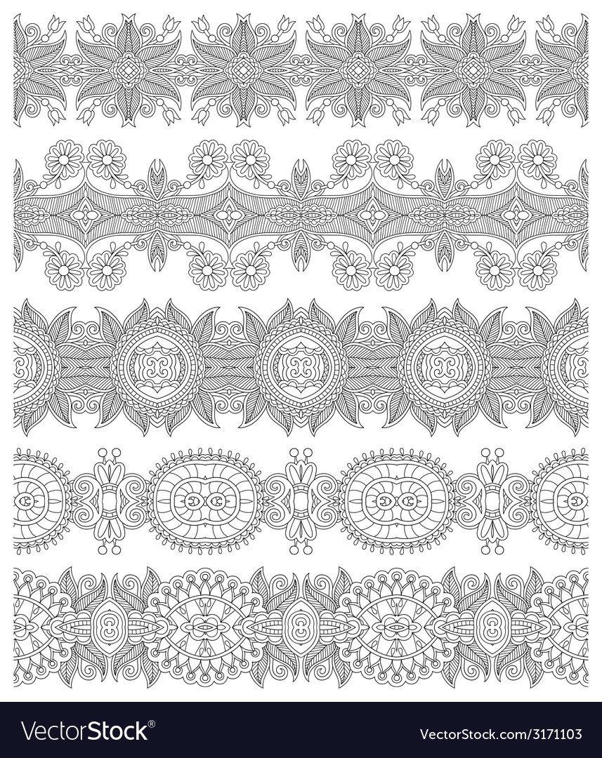 Collection of seamless ornamental floral stripes Vector Image