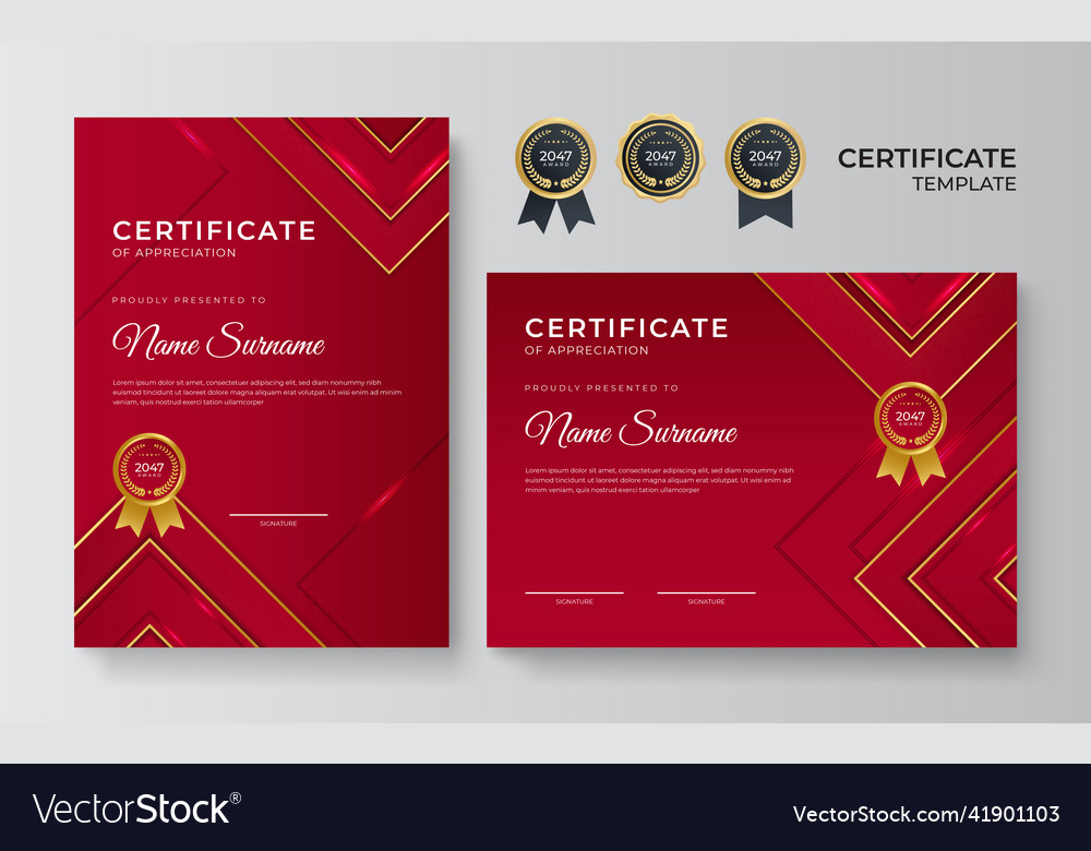 Gradient elegant golden red certificate design Vector Image