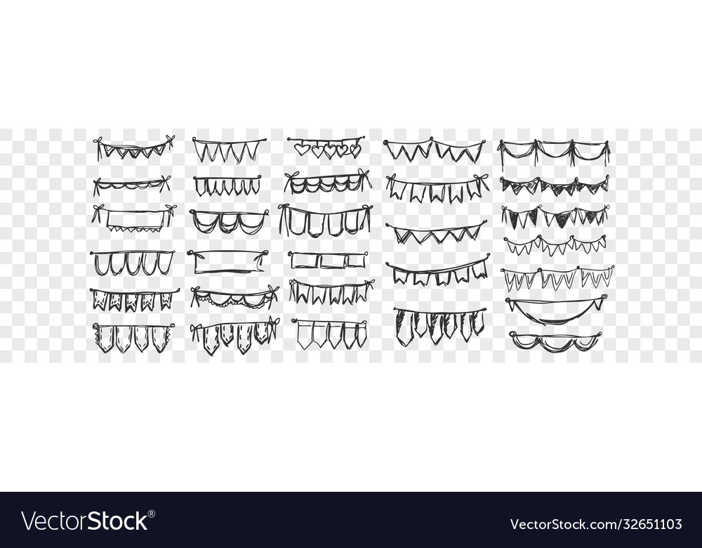 Hand drawn festival flags doodle set vector image Hand drawn festival flags doodle set