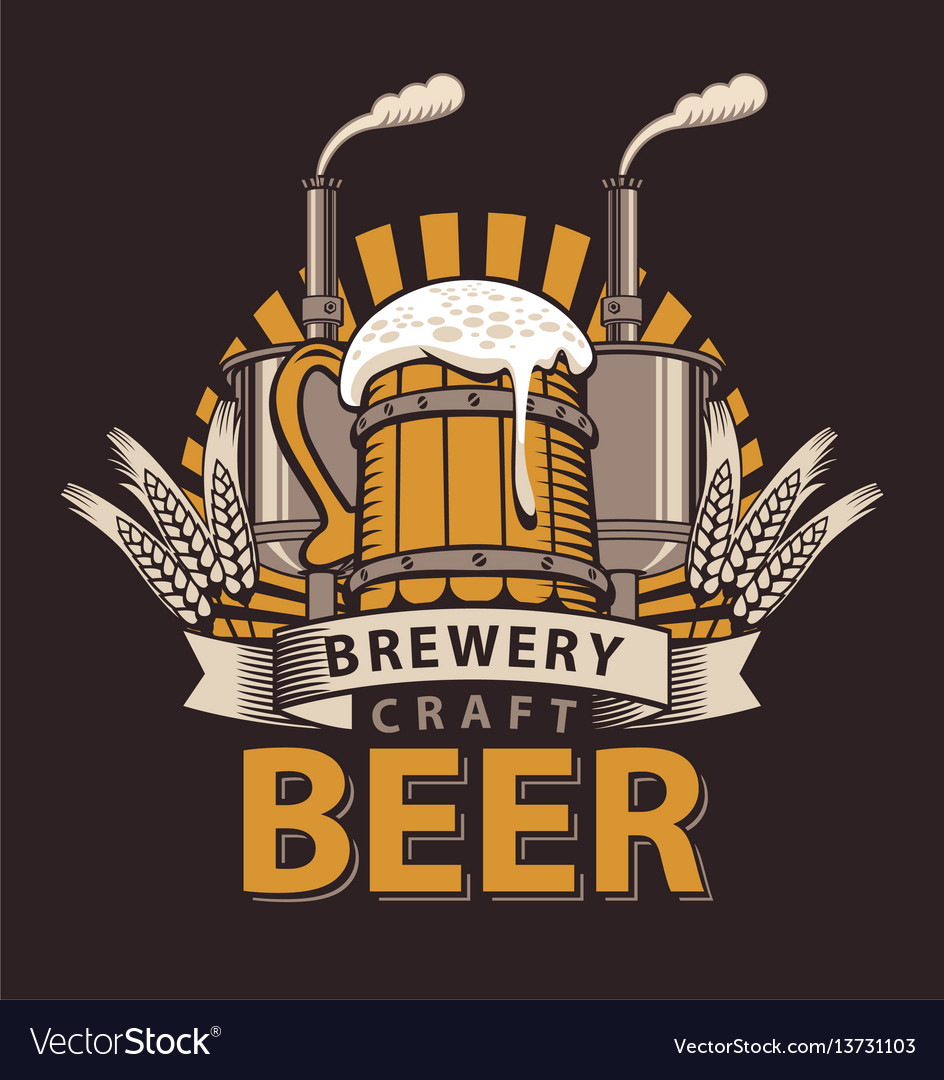 Logo for a pub or a brewery with wooden mug Vector Image