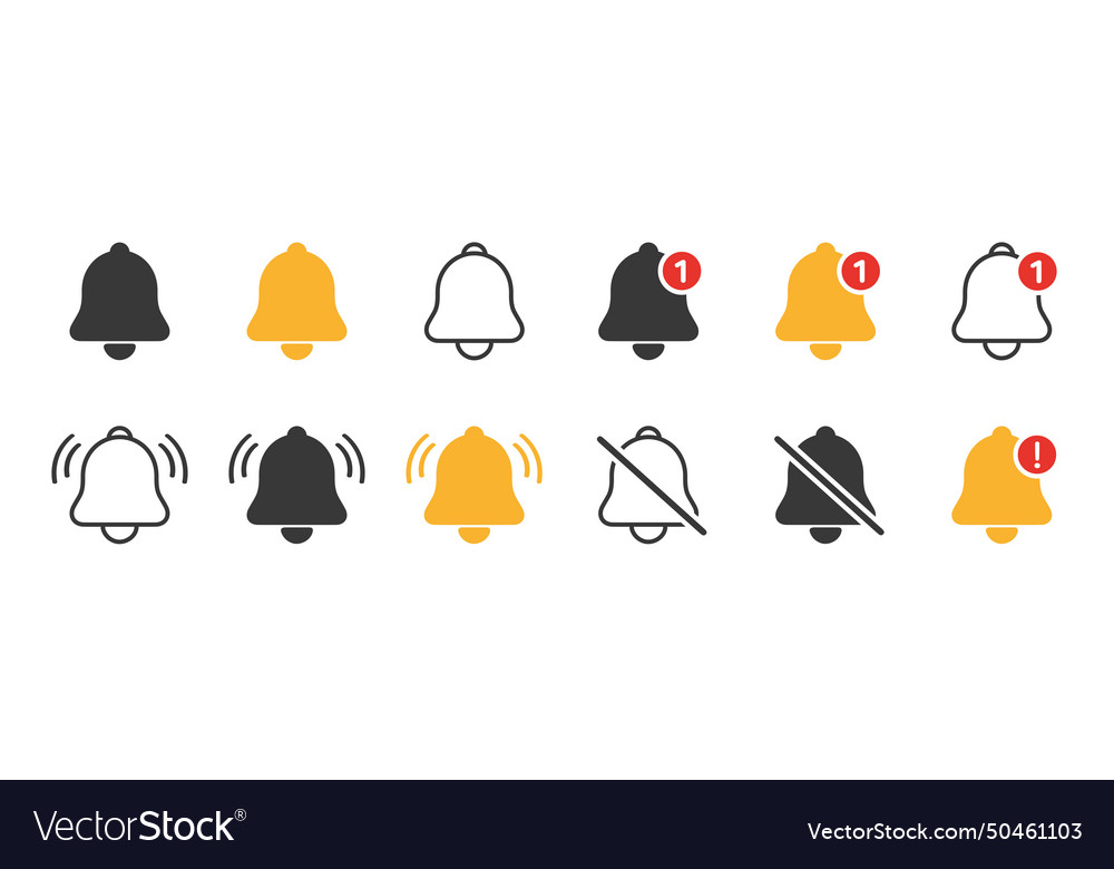 Notification bell icon set incoming inbox message