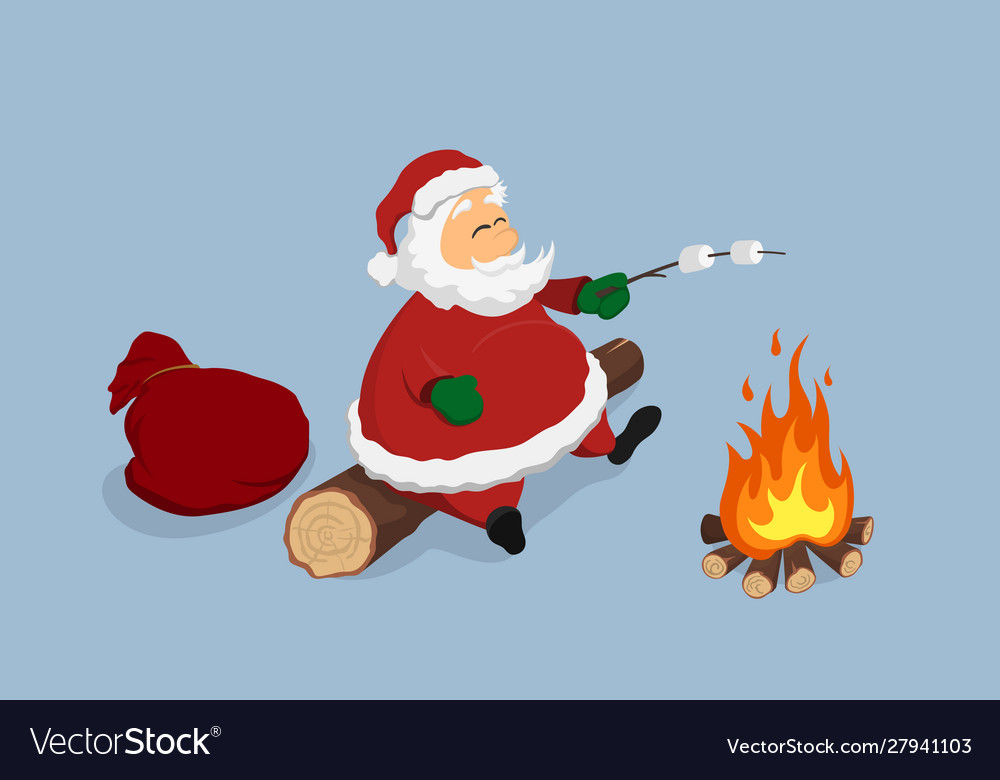 Resting santa near bonfire christmas isolated Vector Image