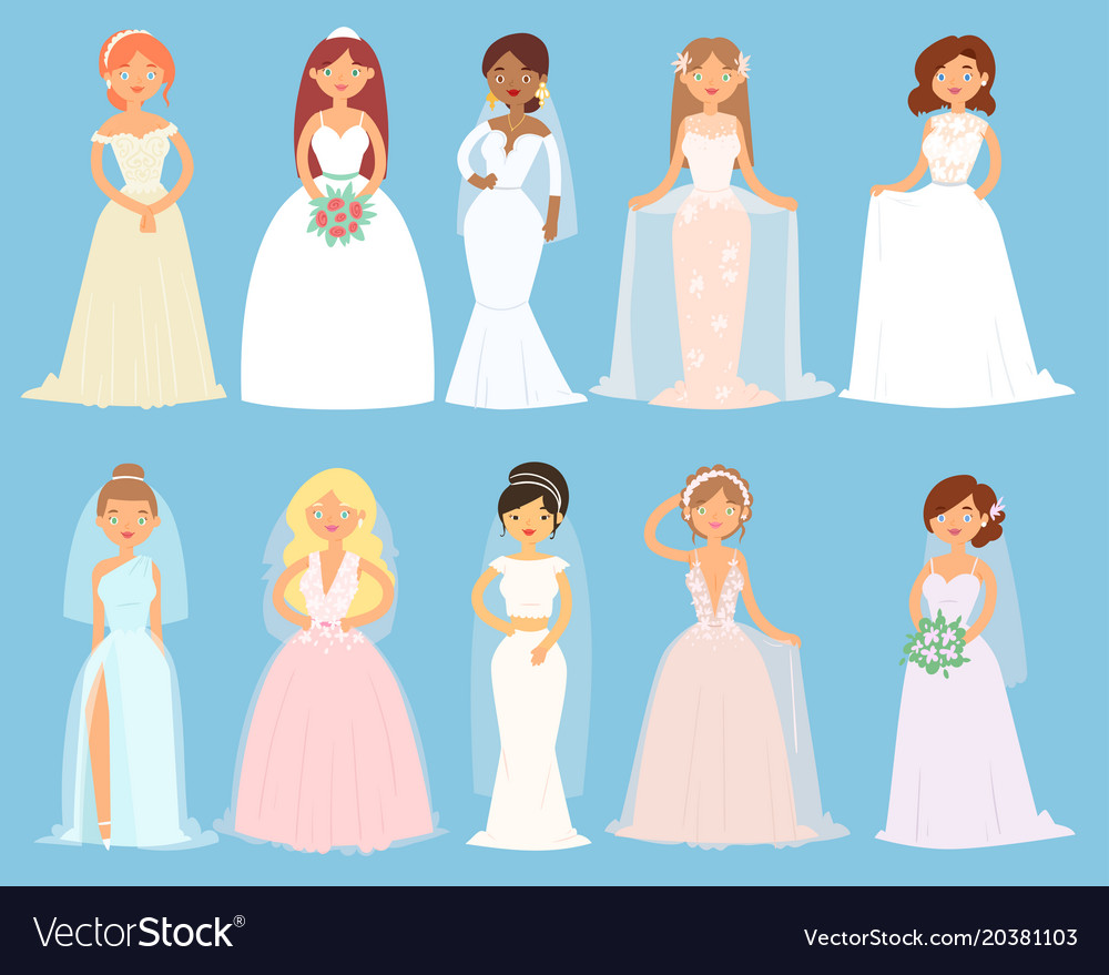 Wedding dresses on woman bride character