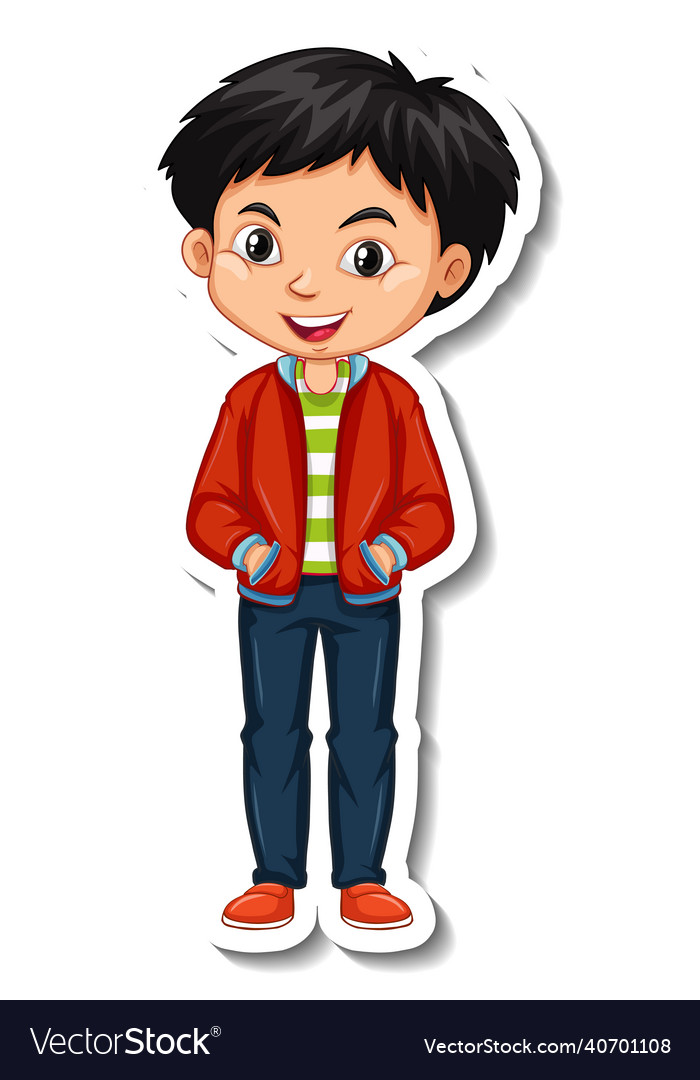 An asian boy wears red jacket cartoon character Vector Image