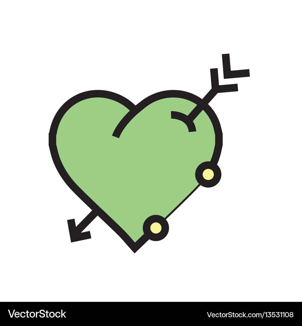 Arrow on heart icon green Royalty Free Vector Image
