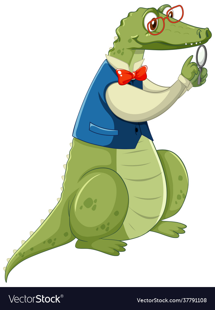 Nerdy crocodile cartoon character isolated Vector Image