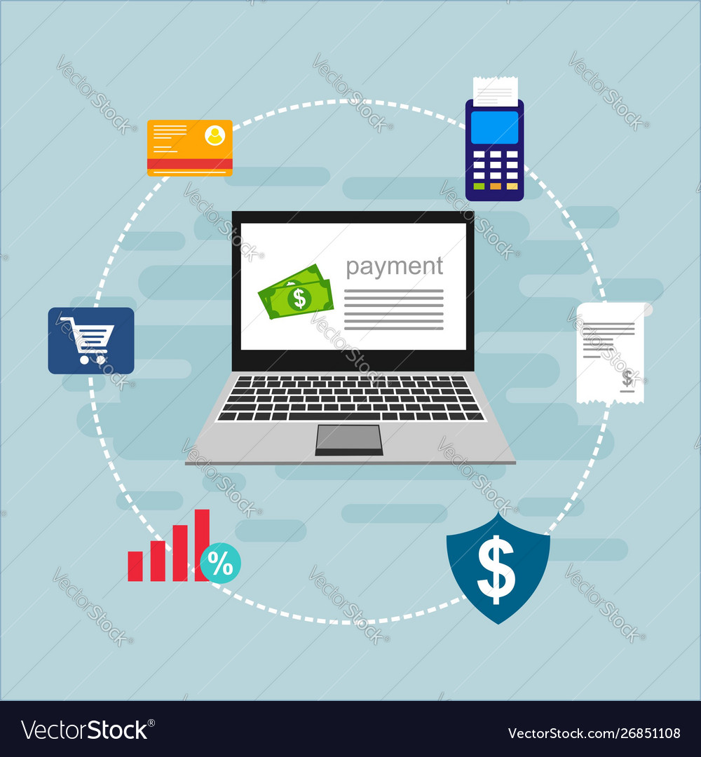 Online payment on computer flat cartoon big pay Vector Image