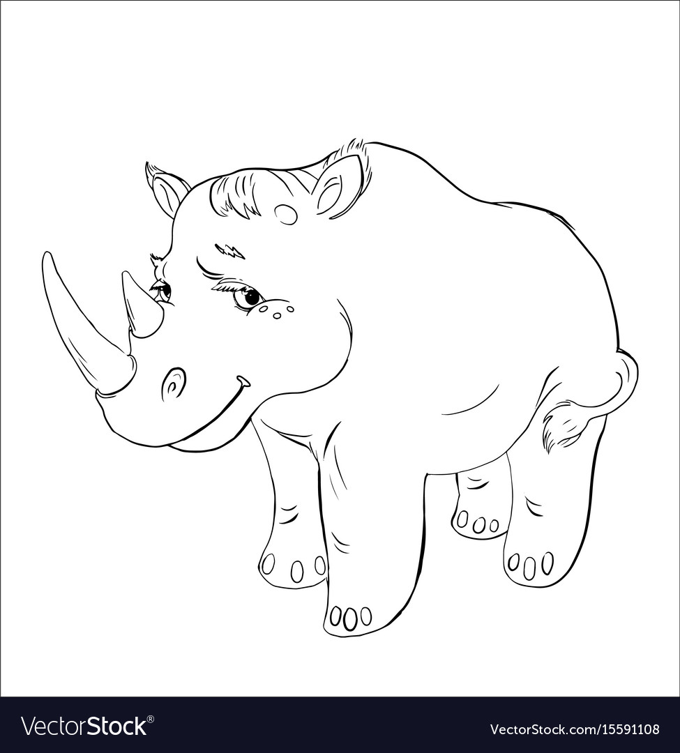 Rhinoceros black and white contour for coloring Vector Image