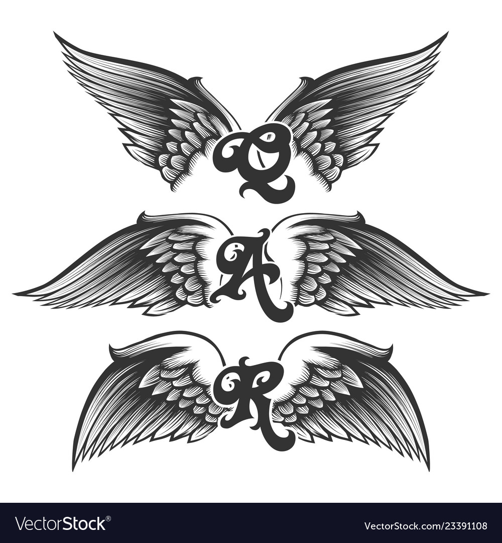 Winged letters set vector image Winged letters set