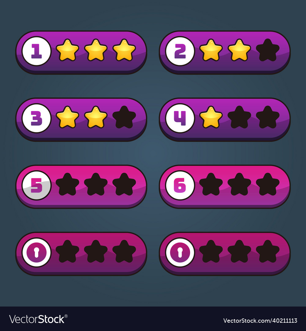 Horizontal game levels and stars set Royalty Free Vector