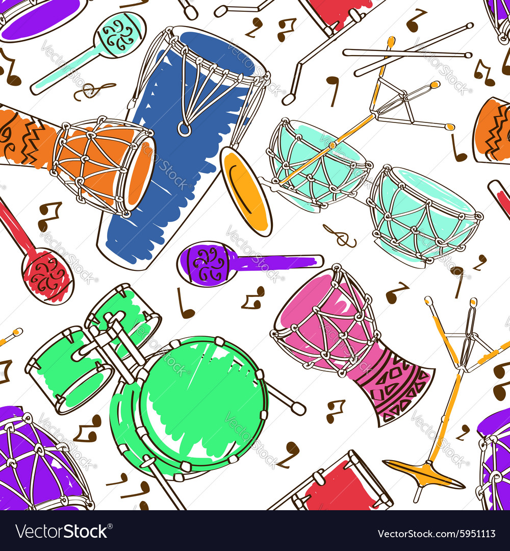 Seamless pattern drum set Royalty Free Vector Image