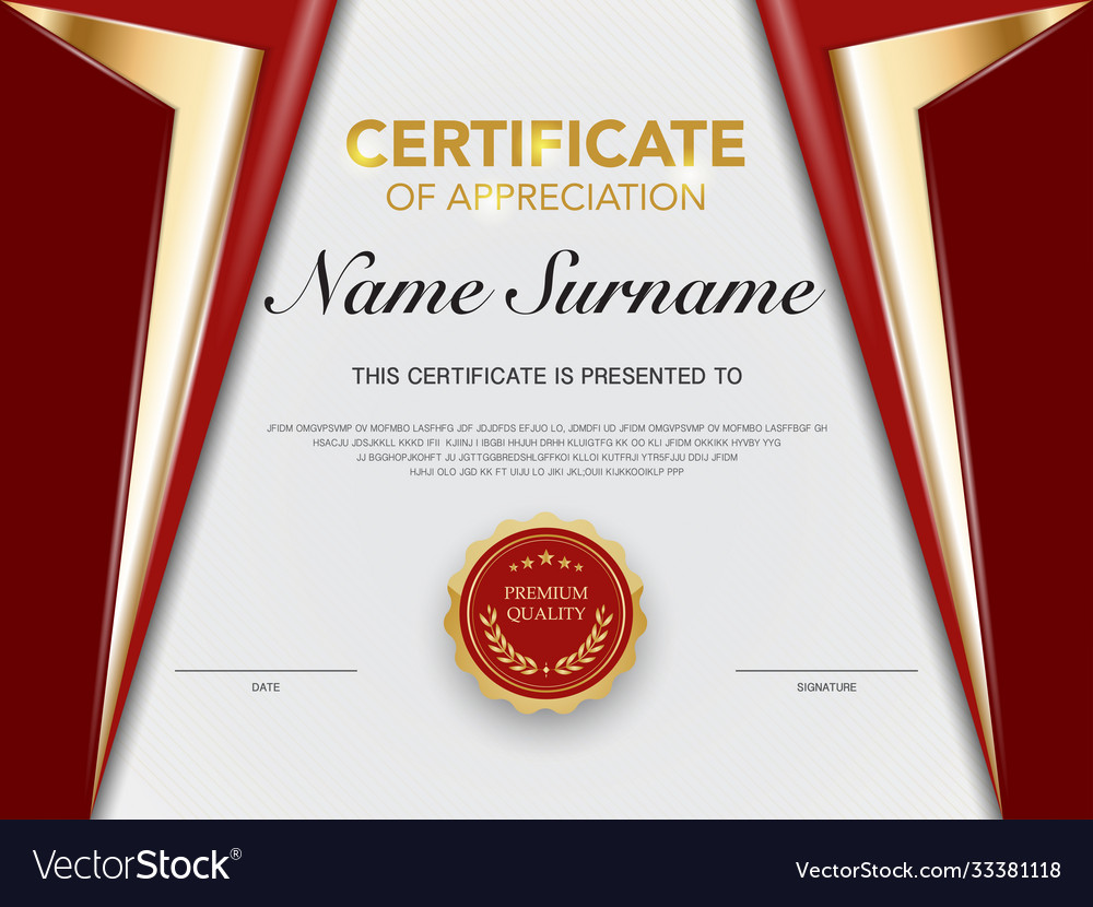 Diploma certificate template red and gold color Vector Image