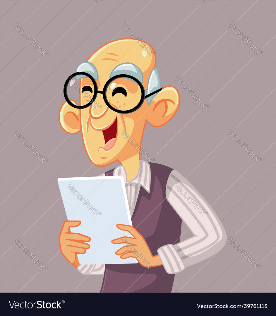 Elderly man using a pc tablet cartoon vector image Elderly man using a pc tablet cartoon