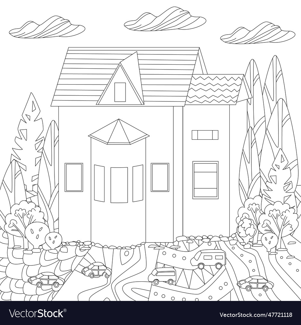 Fancy house for your coloring book Royalty Free Vector Image