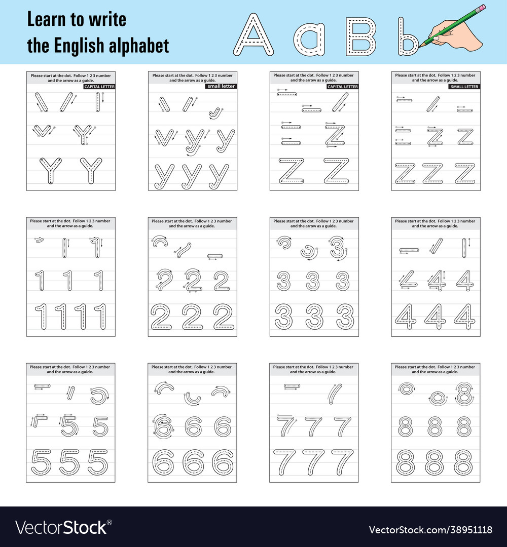 Learn to write english alphabet royalty free vector image