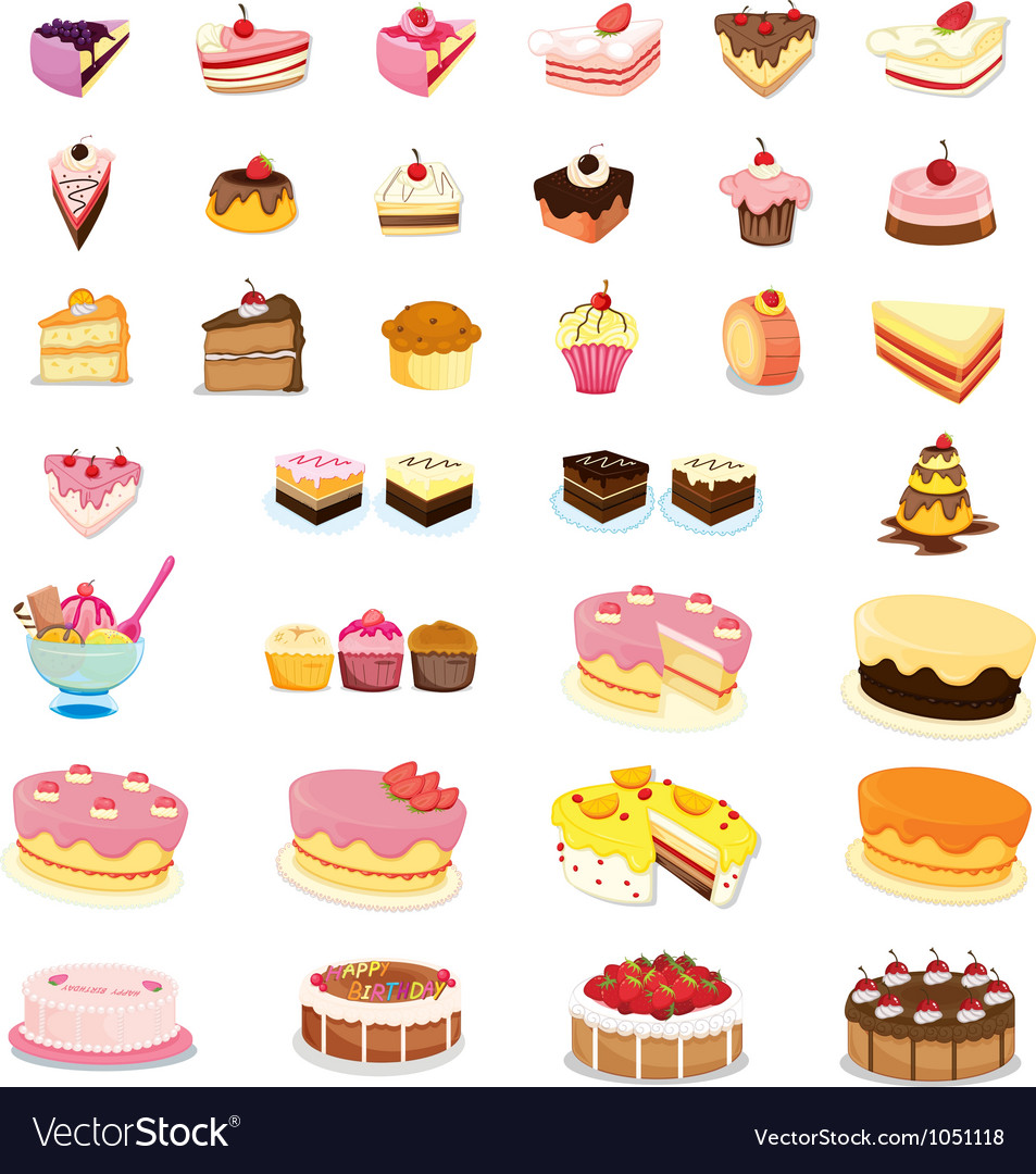 Mixed cakes and desserts Royalty Free Vector Image