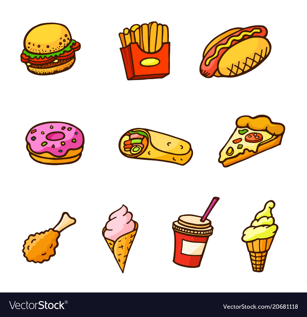 Fast food stickers Royalty Free Vector Image - VectorStock