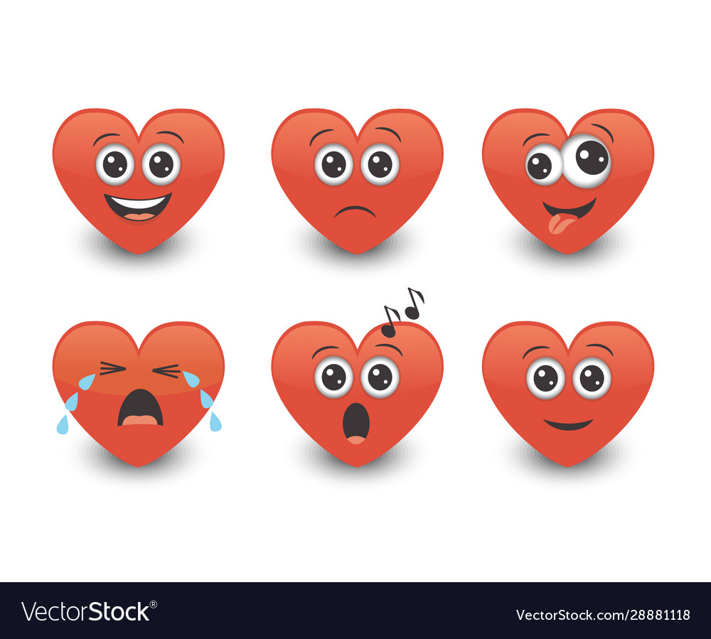 Set red cute emoticon hearts Royalty Free Vector Image