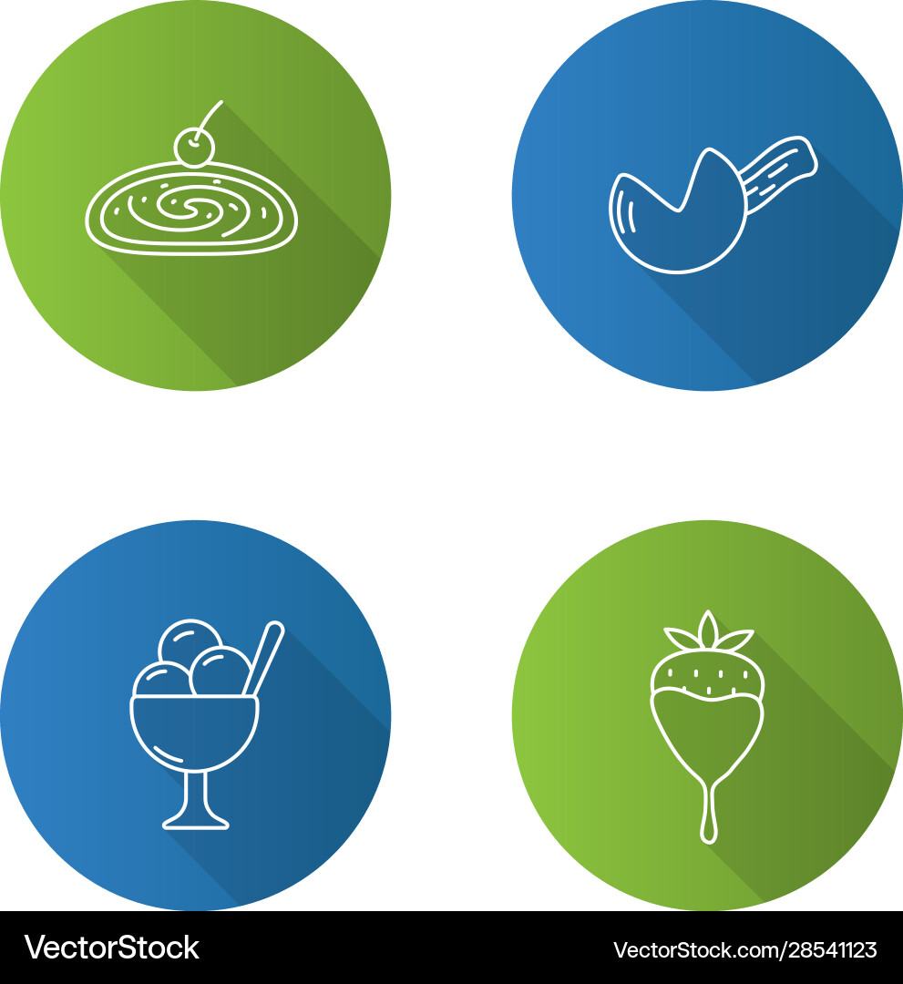 Condectionery flat linear long shadow icons set Vector Image